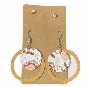 Dangle Statement Earrings Set Vegan Leather‎ Silver Crystal Studs S’mores White